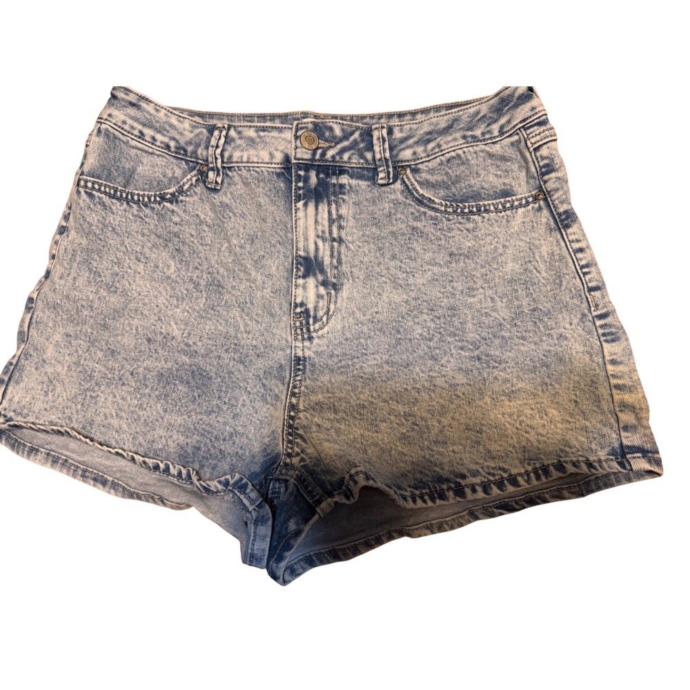 RSQ Collective Acid Wash Denim Shorts Light Blue High Waisted Size 13/31 Womens